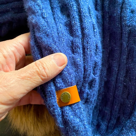 FRYE AND CO. Jackets & Blazers - 🌸sale🌸 Closing soon🌸Frye scarf. Deep indigo cable knit with faux fur poms.